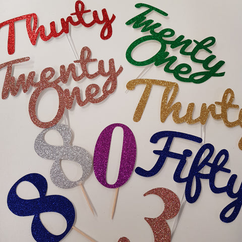 Glitter Cake Topper - Numbers (word)